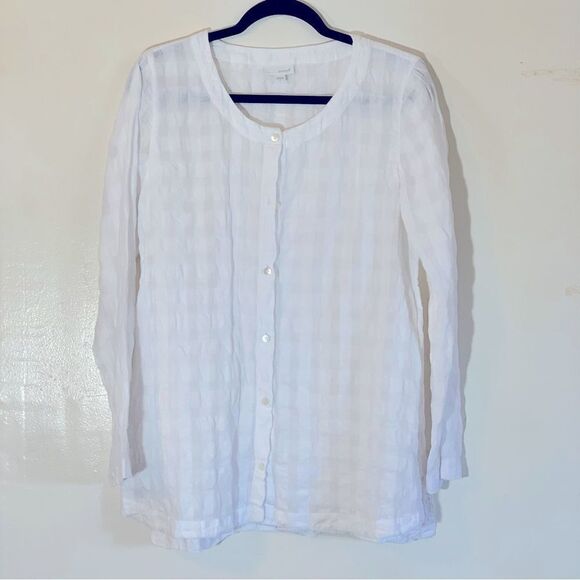 Pure Jill Tops - Pure Jill White Puckered Blouse Long Sleeves Sz Small Gorgeous